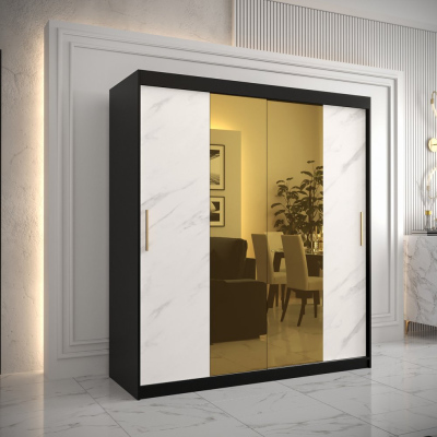 Designer gardrób arany tükörrel 1. FOGANTYÚ - szélesség 180 cm, fekete / fehér