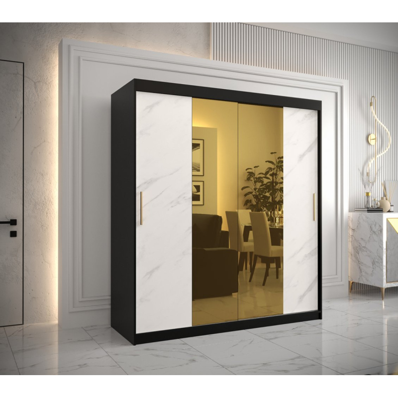 Designer gardrób arany tükörrel 1. FOGANTYÚ - szélesség 180 cm, fekete / fehér