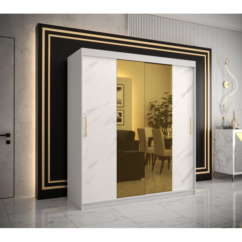 Designer gardrób arany tükörrel 1. FOGANTYÚ - szélesség 180 cm, fehér
