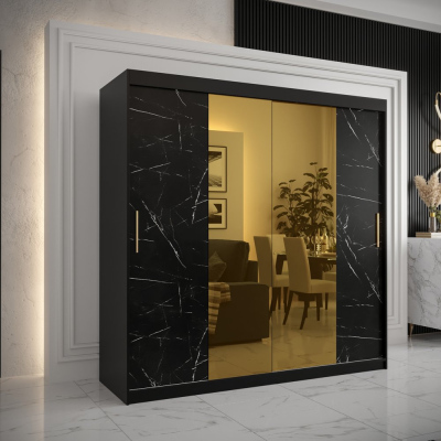 Designer gardrób arany tükörrel 1. FOGANTYÚ - szélesség 200 cm, fekete