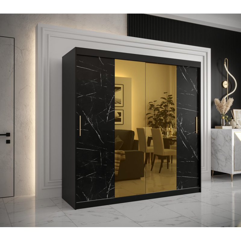 Designer gardrób arany tükörrel 1. FOGANTYÚ - szélesség 200 cm, fekete