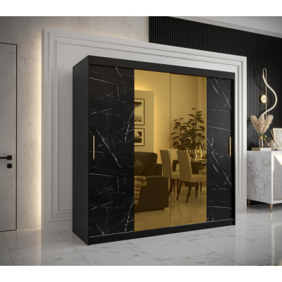 Designer gardrób arany tükörrel 1. FOGANTYÚ - szélesség 200 cm, fekete