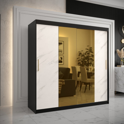Designer gardrób arany tükörrel 1. FOGANTYÚ - szélesség 200 cm, fekete / fehér