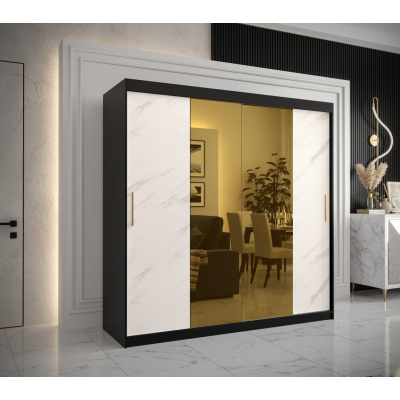 Designer gardrób arany tükörrel 1. FOGANTYÚ - szélesség 200 cm, fekete / fehér