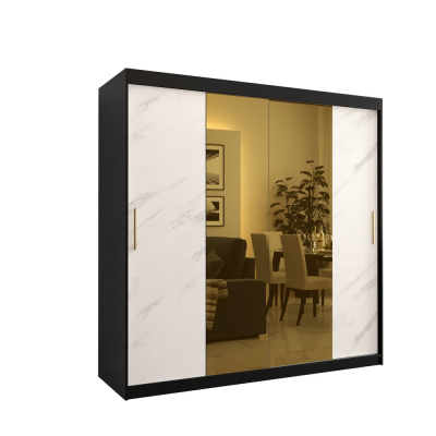 Designer gardrób arany tükörrel 1. FOGANTYÚ - szélesség 200 cm, fekete / fehér