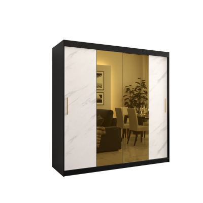 Designer gardrób arany tükörrel 1. FOGANTYÚ - szélesség 200 cm, fekete / fehér