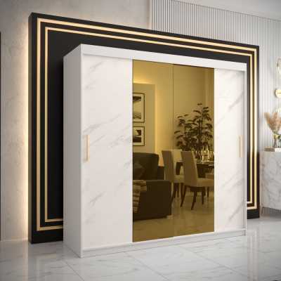 Designer gardrób arany tükörrel 1. FOGANTYÚ - szélesség 200 cm, fehér
