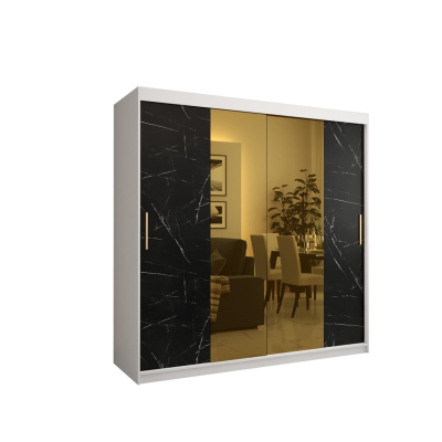 Designer gardrób arany tükörrel 1. FOGANTYÚ - szélesség 200 cm, fehér / fekete