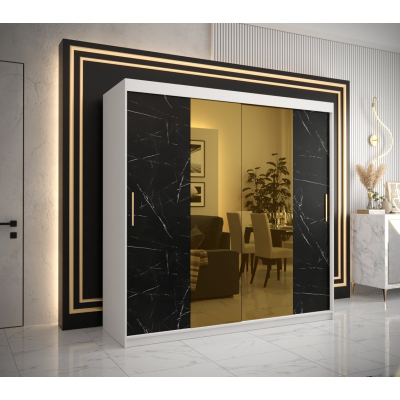 Designer gardrób arany tükörrel 1. FOGANTYÚ - szélesség 200 cm, fehér / fekete