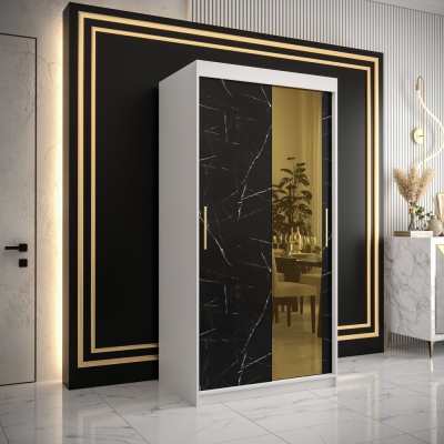 Designer gardrób arany tükörrel 2. FOGANTYÚ - szélesség 100 cm, fehér / fekete