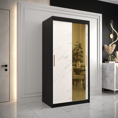 Designer gardrób arany tükörrel 2. FOGANTYÚ - szélesség 100 cm, fekete / fehér