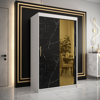 Designer gardrób arany tükörrel 2. FOGANTYÚ - szélesség 120 cm, fehér / fekete