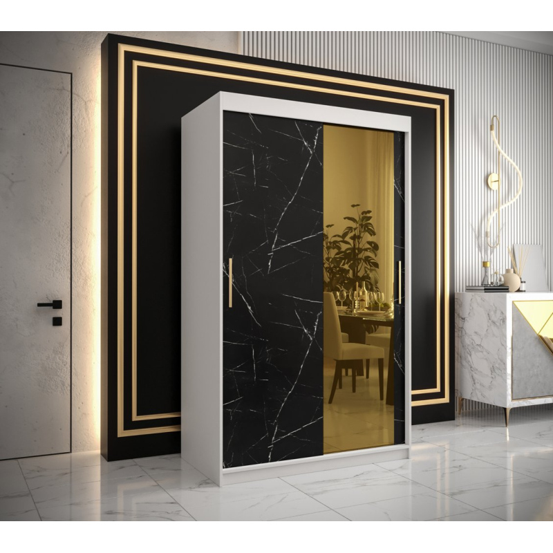 Designer gardrób arany tükörrel 2. FOGANTYÚ - szélesség 120 cm, fehér / fekete