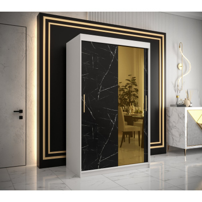 Designer gardrób arany tükörrel 2. FOGANTYÚ - szélesség 120 cm, fehér / fekete