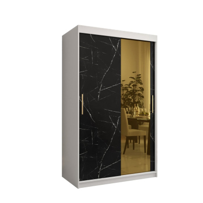 Designer gardrób arany tükörrel 2. FOGANTYÚ - szélesség 120 cm, fehér / fekete