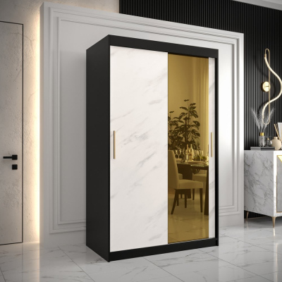 Designer gardrób arany tükörrel 2. FOGANTYÚ - szélesség 120 cm, fekete / fehér