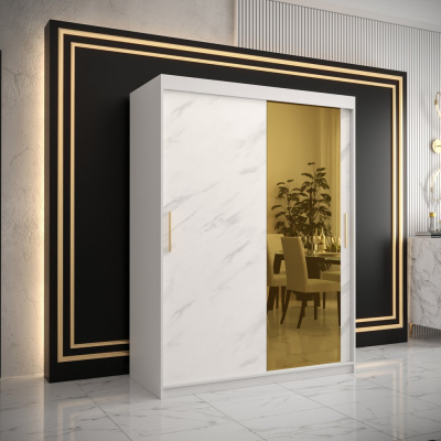 Designer gardrób arany tükörrel 2. FOGANTYÚ - szélesség 150 cm, fehér
