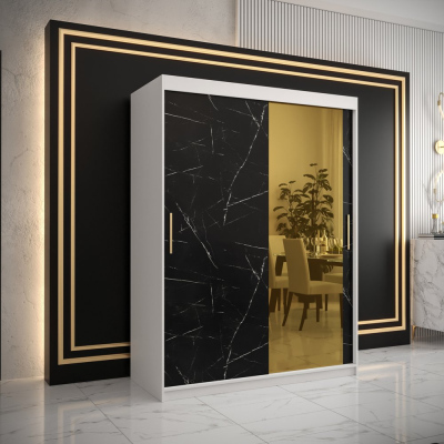 Designer gardrób arany tükörrel 2. FOGANTYÚ - szélesség 150 cm, fehér / fekete