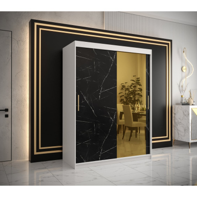 Designer gardrób arany tükörrel 2. FOGANTYÚ - szélesség 150 cm, fehér / fekete