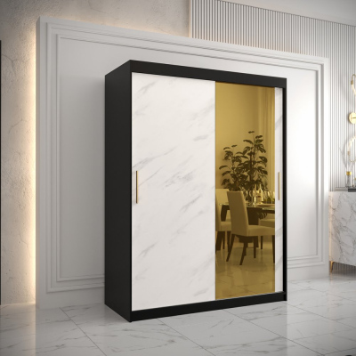 Designer gardrób arany tükörrel 2. FOGANTYÚ - szélesség 150 cm, fekete / fehér