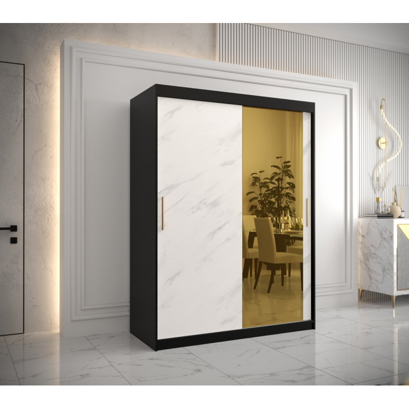 Designer gardrób arany tükörrel 2. FOGANTYÚ - szélesség 150 cm, fekete / fehér