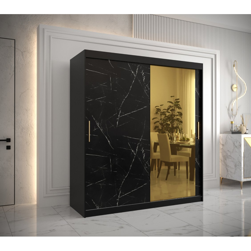 Designer gardrób arany tükörrel 2. FOGANTYÚ - szélesség 180 cm, fekete