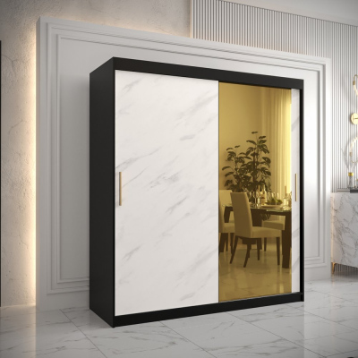 Designer gardrób arany tükörrel 2. FOGANTYÚ - szélesség 180 cm, fekete / fehér
