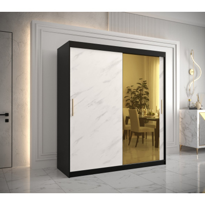 Designer gardrób arany tükörrel 2. FOGANTYÚ - szélesség 180 cm, fekete / fehér