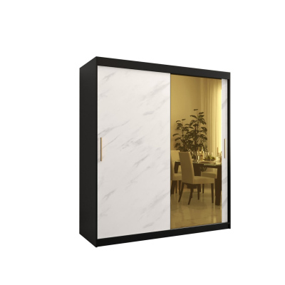 Designer gardrób arany tükörrel 2. FOGANTYÚ - szélesség 180 cm, fekete / fehér