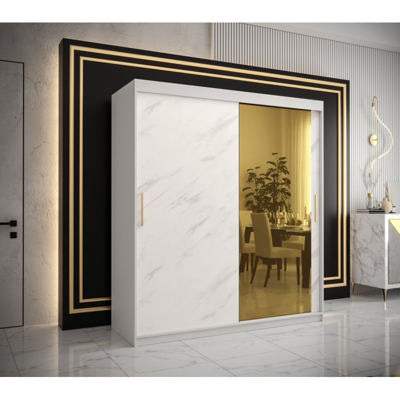 Designer gardrób arany tükörrel 2. FOGANTYÚ - szélesség 180 cm, fehér
