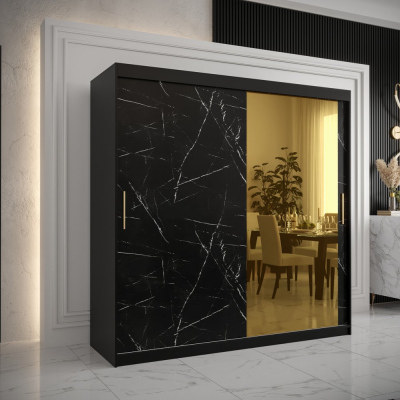 Designer gardrób arany tükörrel 2. FOGANTYÚ - szélesség 200 cm, fekete