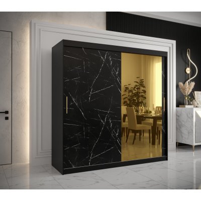 Designer gardrób arany tükörrel 2. FOGANTYÚ - szélesség 200 cm, fekete