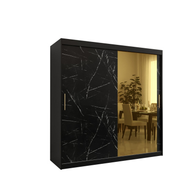 Designer gardrób arany tükörrel 2. FOGANTYÚ - szélesség 200 cm, fekete