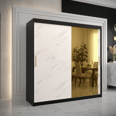 Designer gardrób arany tükörrel 2. FOGANTYÚ - szélesség 200 cm, fekete / fehér