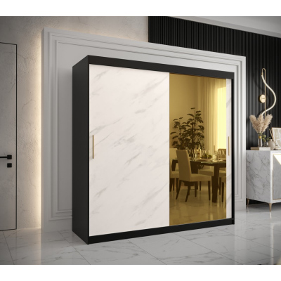 Designer gardrób arany tükörrel 2. FOGANTYÚ - szélesség 200 cm, fekete / fehér