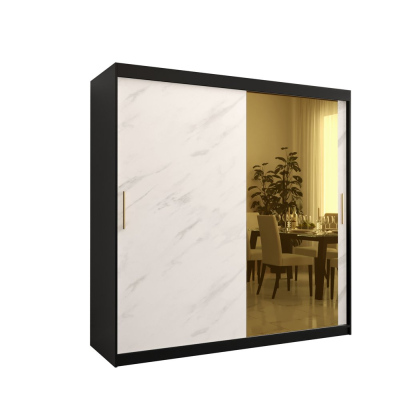 Designer gardrób arany tükörrel 2. FOGANTYÚ - szélesség 200 cm, fekete / fehér