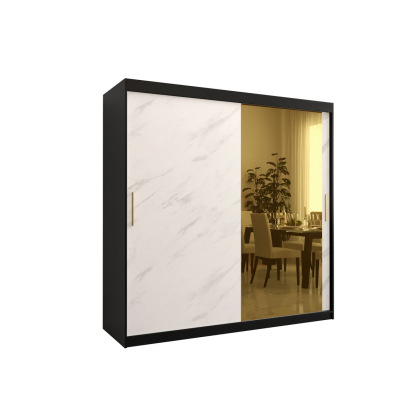 Designer gardrób arany tükörrel 2. FOGANTYÚ - szélesség 200 cm, fekete / fehér