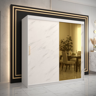Designer gardrób arany tükörrel 2. FOGANTYÚ - szélesség 200 cm, fehér