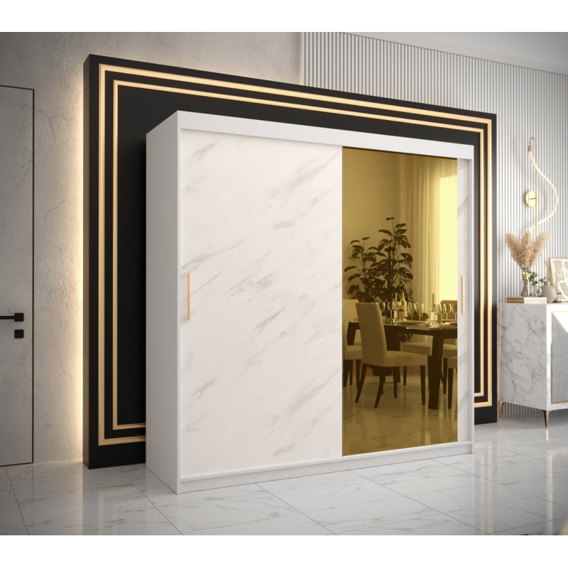 Designer gardrób arany tükörrel 2. FOGANTYÚ - szélesség 200 cm, fehér