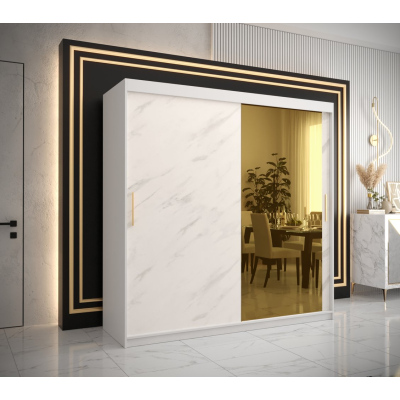 Designer gardrób arany tükörrel 2. FOGANTYÚ - szélesség 200 cm, fehér
