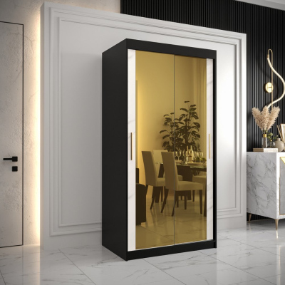Designer gardrób arany tükörrel 3. FOGANTYÚ - szélesség 100 cm, fekete / fehér