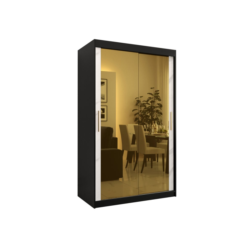 Designer gardrób arany tükörrel 3. FOGANTYÚ - szélesség 120 cm, fekete / fehér
