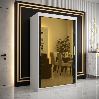 Designer gardrób arany tükörrel 3. FOGANTYÚ - szélesség 120 cm, fehér / fekete