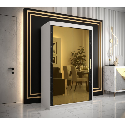 Designer gardrób arany tükörrel 3. FOGANTYÚ - szélesség 120 cm, fehér / fekete