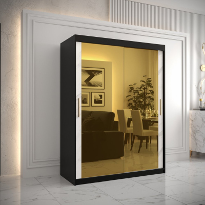 Designer gardrób arany tükörrel 3. FOGANTYÚ - szélesség 150 cm, fekete / fehér