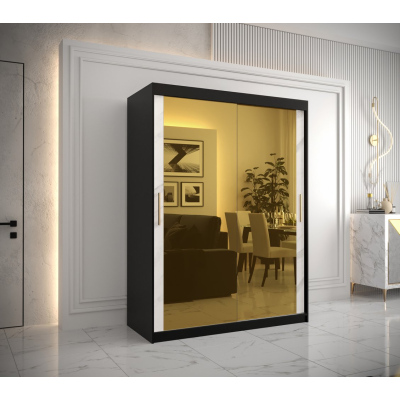 Designer gardrób arany tükörrel 3. FOGANTYÚ - szélesség 150 cm, fekete / fehér