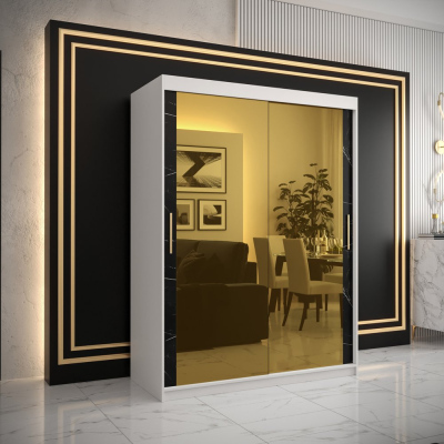 Designer gardrób arany tükörrel 3. FOGANTYÚ - szélesség 150 cm, fehér / fekete