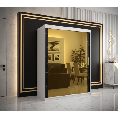 Designer gardrób arany tükörrel 3. FOGANTYÚ - szélesség 150 cm, fehér / fekete