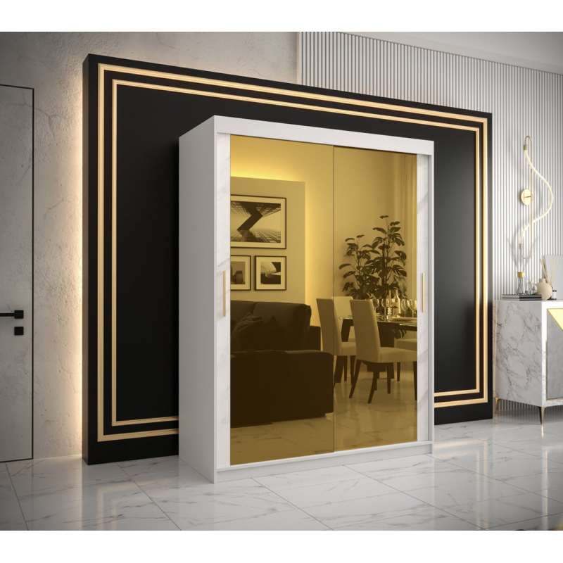 Designer gardrób arany tükörrel 3. FOGANTYÚ - szélesség 150 cm, fehér