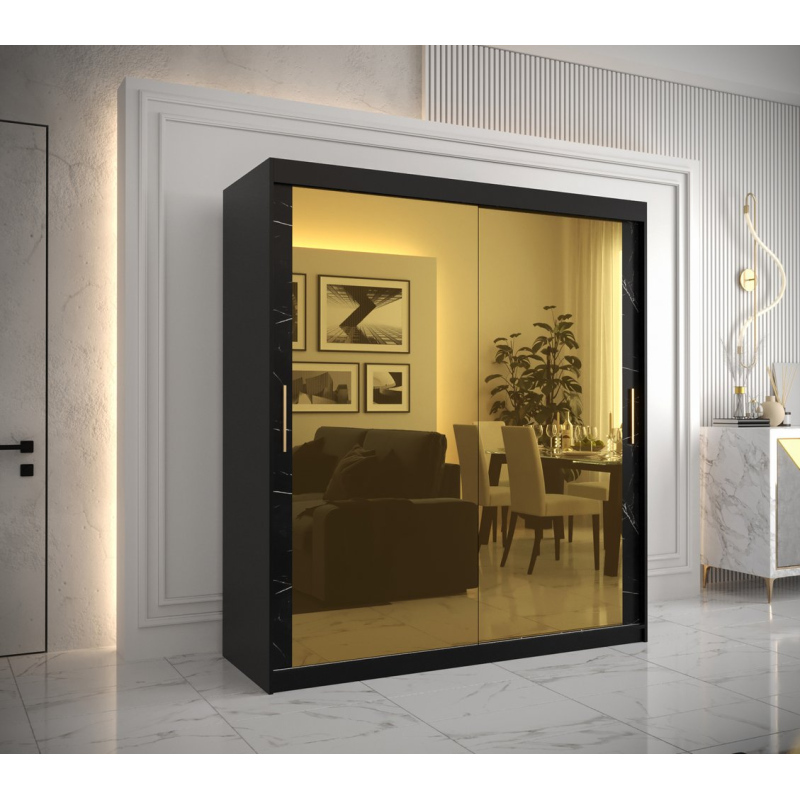 Designer gardrób arany tükörrel 3. FOGANTYÚ - szélesség 180 cm, fekete